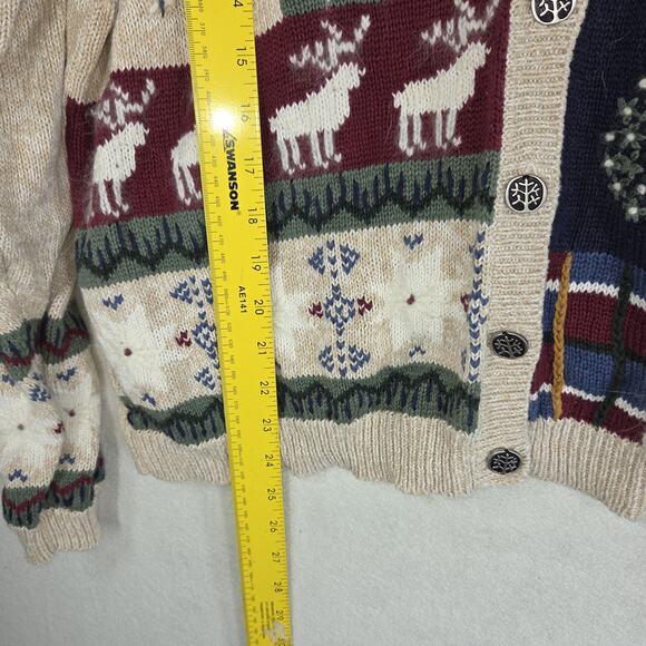 Vintage Sweater Nut Cracker Cardigan XL Beige Christmas Party Deer Forest Cabin - Picture 3 of 11